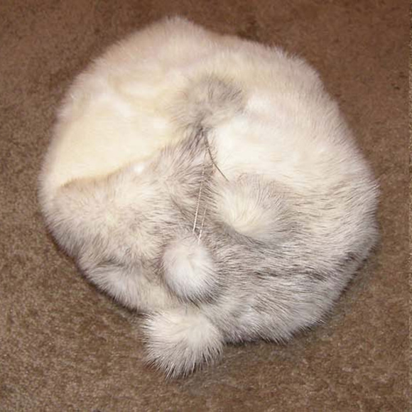 Russian Arctic Marble Fox Fur hat 57cm w/Pom Poms